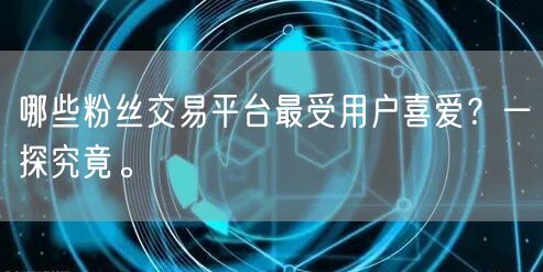 哪些粉丝交易平台最受用户喜爱？一探究竟。
