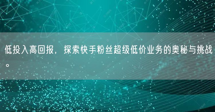 低投入高回报，探索快手粉丝超级低价业务的奥秘与挑战。