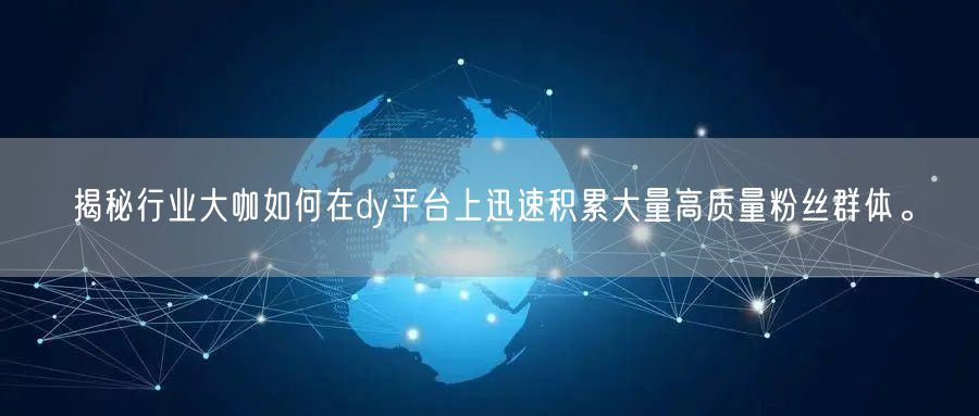 揭秘行业大咖如何在dy平台上迅速积累大量高质量粉丝群体。