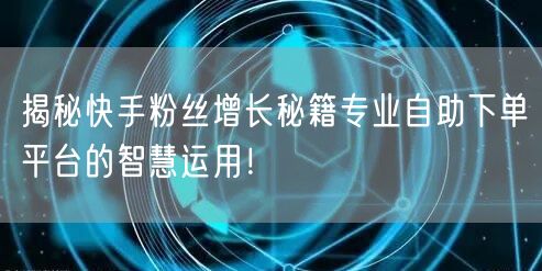 揭秘快手粉丝增长秘籍专业自助下单平台的智慧运用！