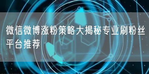 微信微博涨粉策略大揭秘专业刷粉丝平台推荐