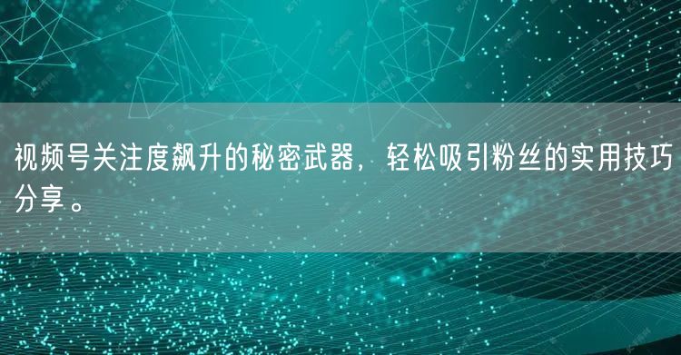 视频号关注度飙升的秘密武器，轻松吸引粉丝的实用技巧分享。