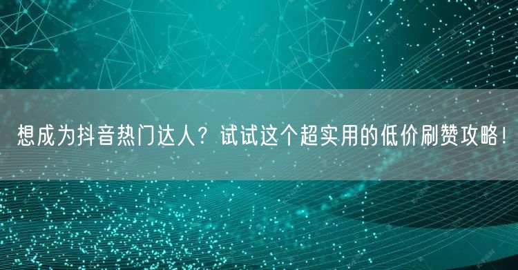 想成为抖音热门达人？试试这个超实用的低价刷赞攻略！