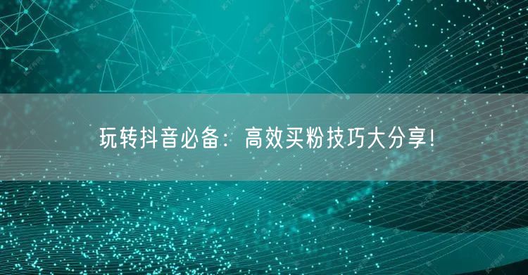 玩转抖音必备：高效买粉技巧大分享！