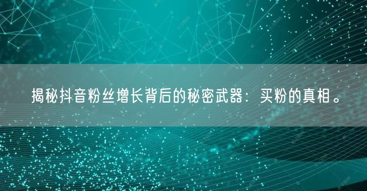 揭秘抖音粉丝增长背后的秘密武器：买粉的真相。