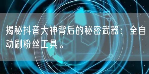 揭秘抖音大神背后的秘密武器：全自动刷粉丝工具。