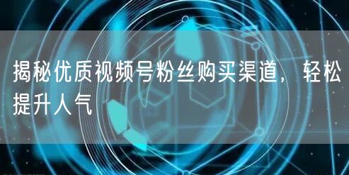 揭秘优质视频号粉丝购买渠道，轻松提升人气