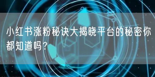 小红书涨粉秘诀大揭晓平台的秘密你都知道吗？