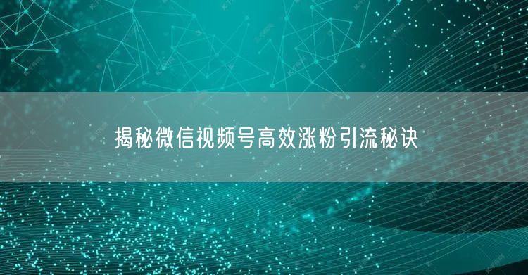揭秘微信视频号高效涨粉引流秘诀