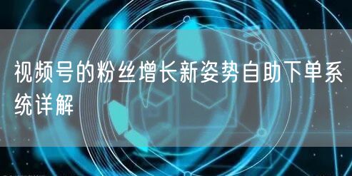 视频号的粉丝增长新姿势自助下单系统详解