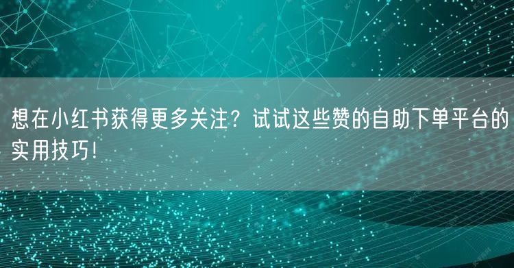 想在小红书获得更多关注？试试这些赞的自助下单平台的实用技巧！