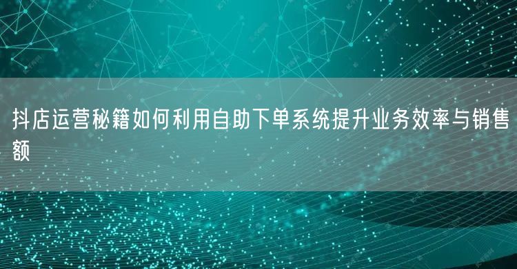 抖店运营秘籍如何利用自助下单系统提升业务效率与销售额